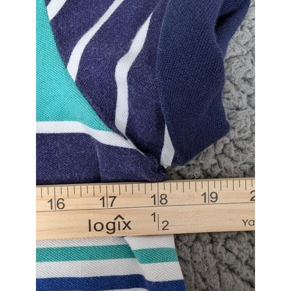 Lands End Shirt Dress M Blue Striped Short Roll Tab Sleeve Stretch Pockets! - Picture 13 of 13